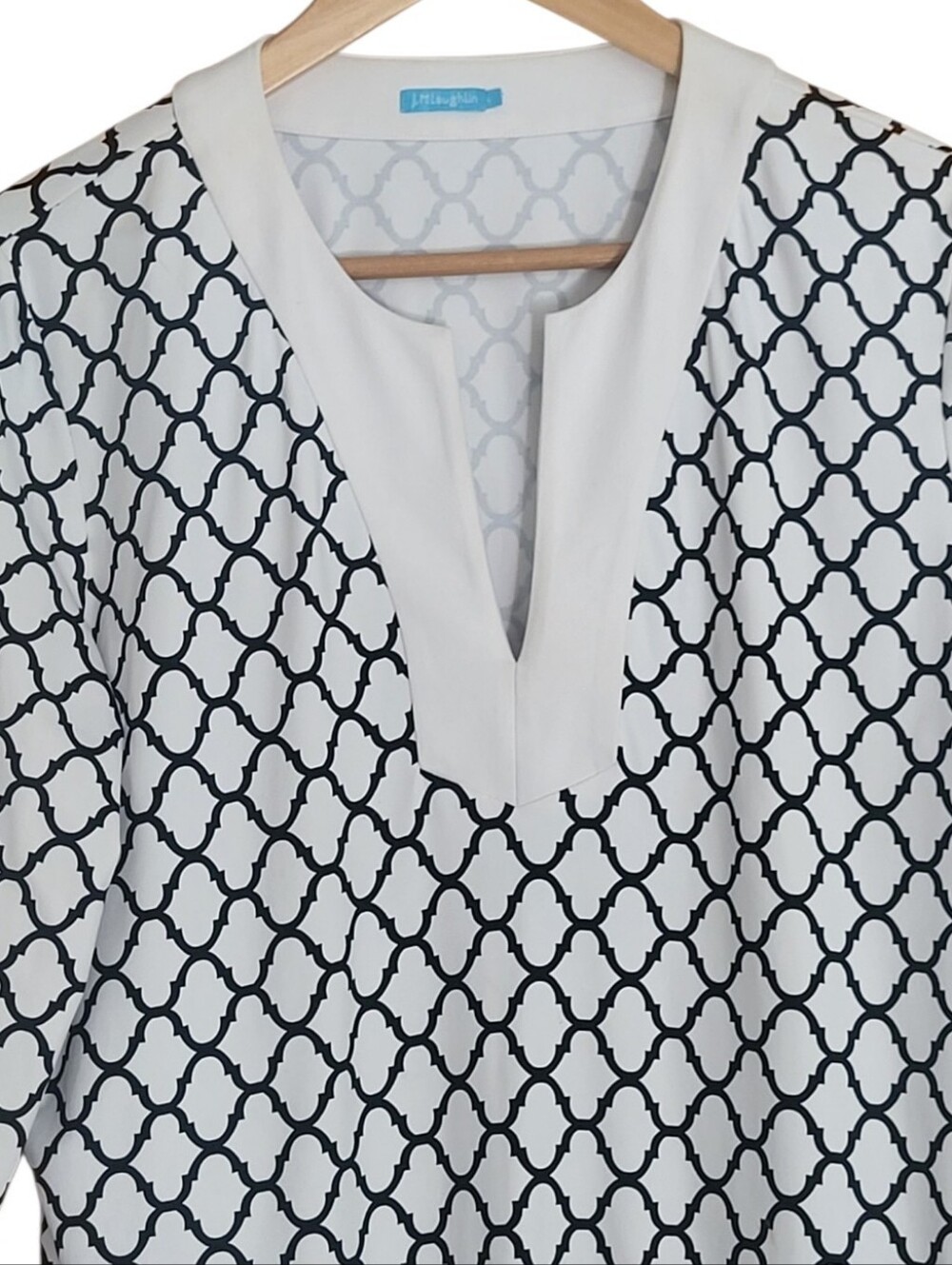 J. Mclauglin Catalina Cloth Split Neck Tunic Classic Quatefoil Lattice. Sz. L - Picture 2 of 4